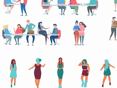 全新插画抽象日常可爱小人PSD合集 矢量人物素材冷暖色系